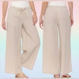 NWT Calypso St. Barth Pull-On 100% Linen Pants Wide Natural Medium